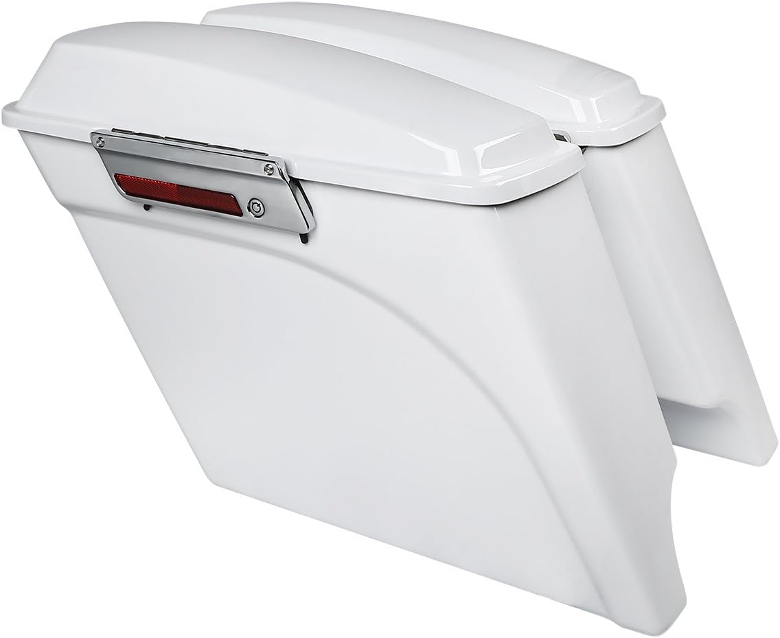 XFMT Motorcycle Stretched Saddlebags 5" Extended Hard Saddle Bags For Harley Touring Road King Street Glide Road Glide Electra Glide Ultra Classic 1993-2013, White