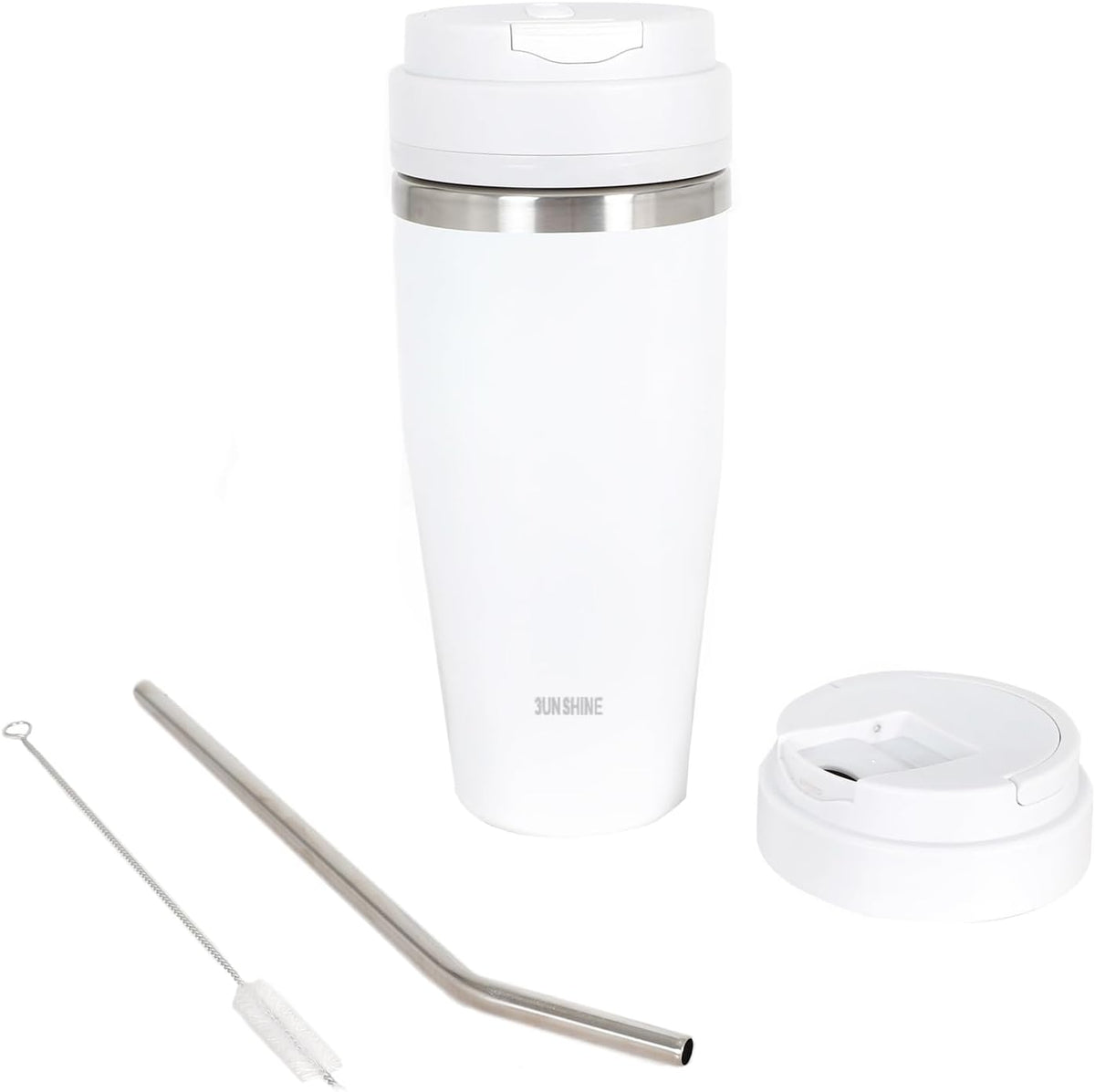 Ice Shave 2-in-1 Stainless Steel Vacuum Tumbler & Cordless Blender - 28oz, Leak Resistant, Cold 24Hrs/Ice 2 Days, 120 Watts with Waterproof Charging - For Smoothies, Home/Office/Car, White