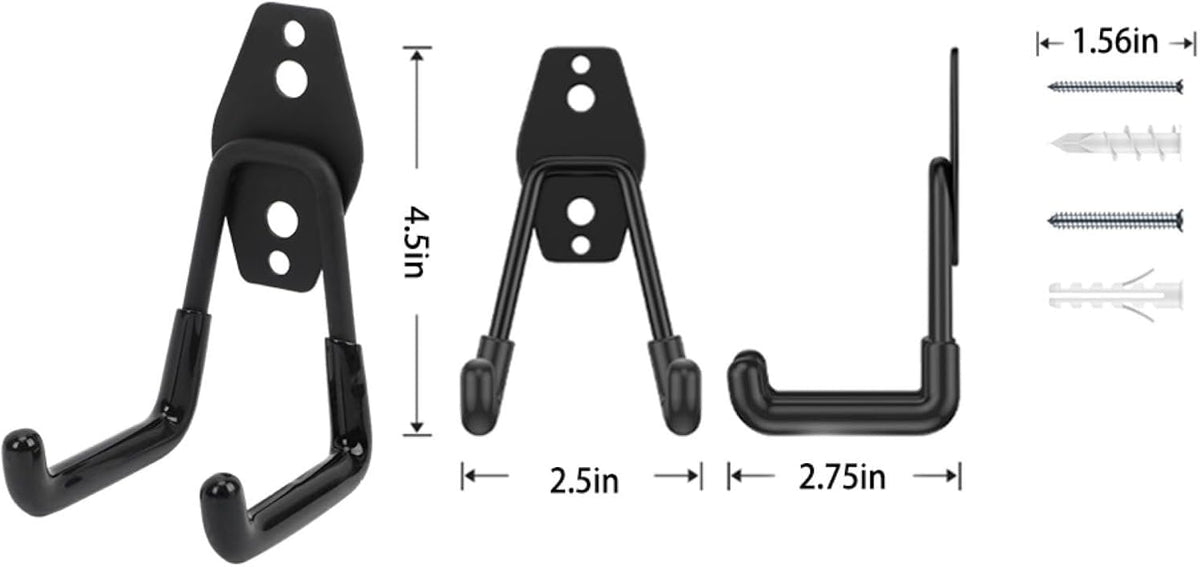Wall Mount Heavy Duty Garage Hooks (2-Pack) – Wall Mounted Storage Hooks for Ladders, Bikes, Tools & More – Rust-Resistant Steel with Anti-Slip PVC Coating Small U Hooks