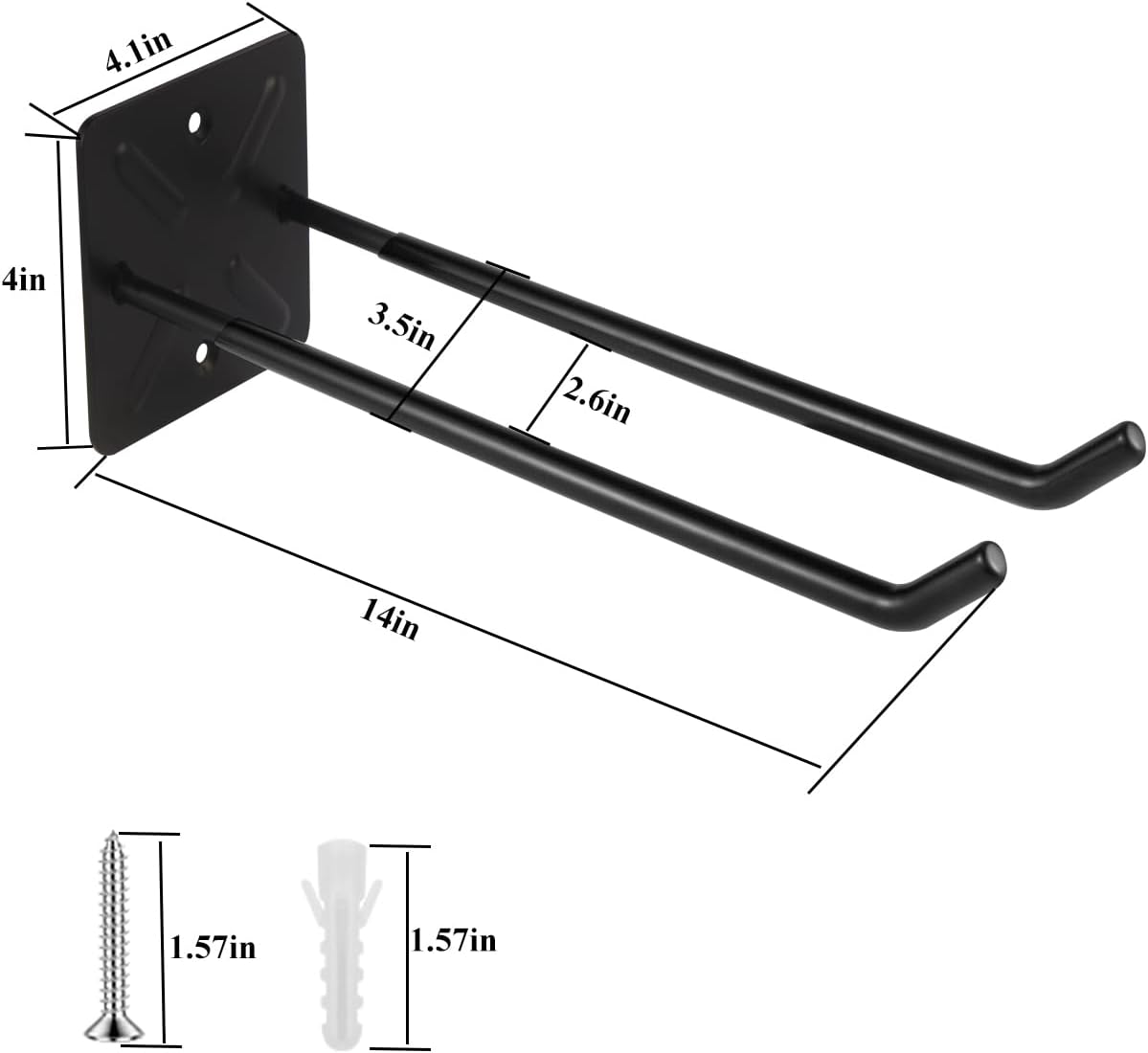 Steel Garage Storage Hooks Wall Tool Organizer, 14 Inch Garage Hook Heavy Duty Utility Storage Hangers Black for Ladders, Chairs, Garden Tools, Set of 4