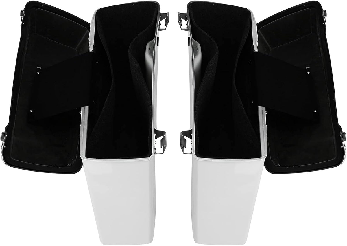 XFMT Motorcycle White Hard Saddlebags Saddle Bags Trunk W/Lids & Chrome Latches For Harley Touring Road King Street Glide Road Glide Electra Glide 1994-2013