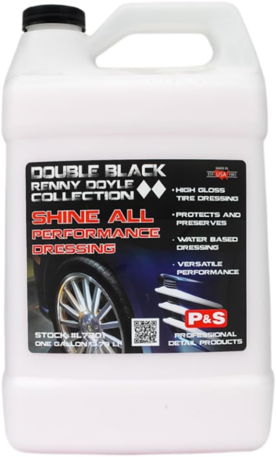 P&S Professional Detail Products Shine All Performance Dressing – High Gloss Tire & Trim Dressing – Water-Based, Interior/Exterior Use on Rubber, Vinyl & Leather – Pro Detail Finish 1 Gallon