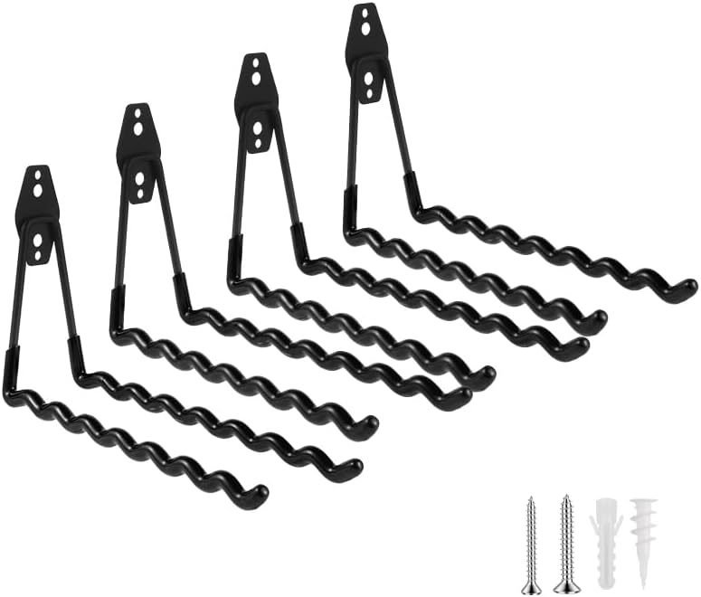 Wall Mounted Garage Hooks Tool Organizer, 10 Inch Garage Storage Hook Heavy Duty Utility Wall Hangers Black for Ladders, Hose, Garden Tools, Set of 4