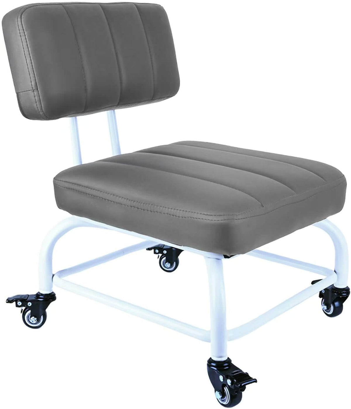 Rolling Stool and 4 Wheels with Brakes Rolling Chair for Home Office Garage Shop Roller Seat Water-Proof High Density Cushion and Steel Dark Gray