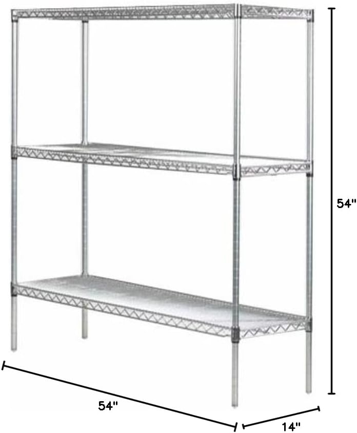 Omega 14" Deep x 54" Wide x 54" High 3 Tier Chrome Starter Shelving Unit