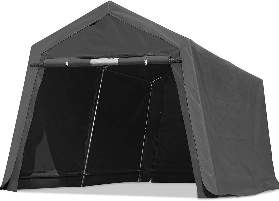 ADVANCE OUTDOOR 10X10 ft Heavy Duty Outdoor Patio Portable Canopy Storage Shelter Shed Carport with 2 Rolled up Zipper Doors & Vents for Snowmobile Garden Tools, Gray
