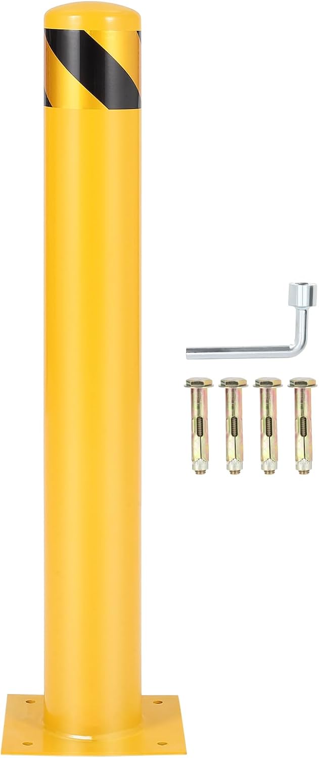4.5x36 Inch Safety Bollard Post - Yellow Steel Bollard with Anchor Bolts (2-Pack) for Parking Lots, Walkways & Traffic Areas