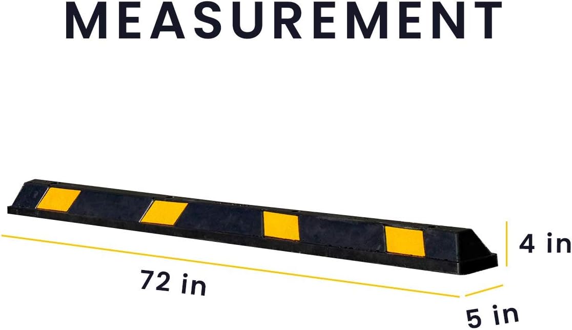 Zento Deals Rubber Parking Curb Garage Car Stopper - Parking Wheel Stopper Block 72” Wide Easy to Install, Black/Yellow Reflective Parking Block; for Car, Truck, Trailer and RV (Black and Yellow)