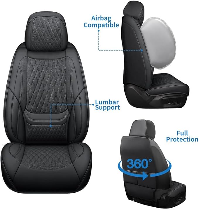 Car Seat Covers Full Set Custom Fit for Buick Century 1997-2005 - Premium Faux Leather with Lumbar Support | Breathable, Waterproof, Anti-Slip, Durable (Black,Full Set)
