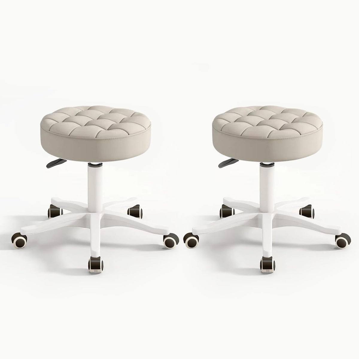 Small Chair Round Rolling Stool with Wheels PU Leather Height Adjustable Swivel Drafting Work SPA Salon Stools Home Office Chair,2 Pack