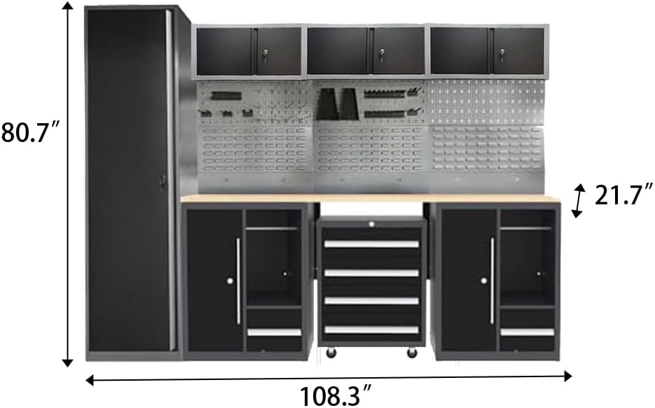 JZD Heavy Duty Metal Garage Shop Tool Storage Cabinet System, No Wall Mounting Needed, for Utility Room Pantry