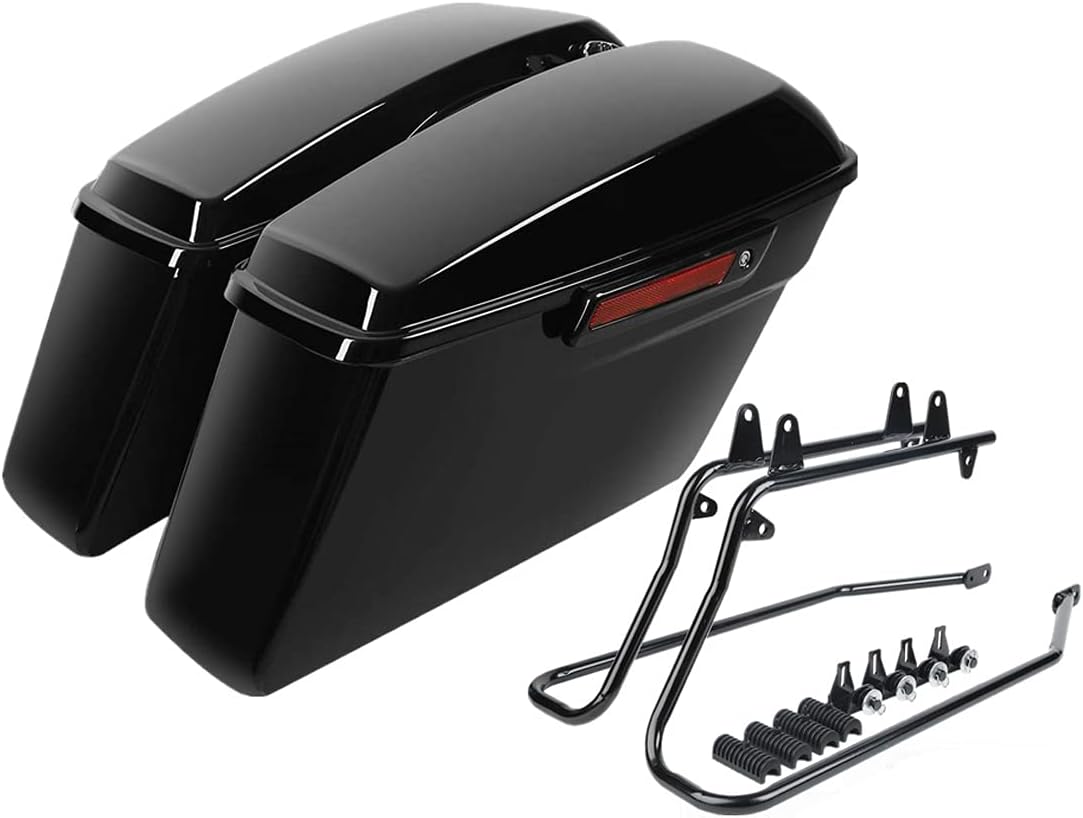 XFMT Vivid Black Motorcycle Saddlebags Hard Saddle Bags W/Black Latches & Conversion Bracket For Harley Softail Heritage Deluxe 1984-2017