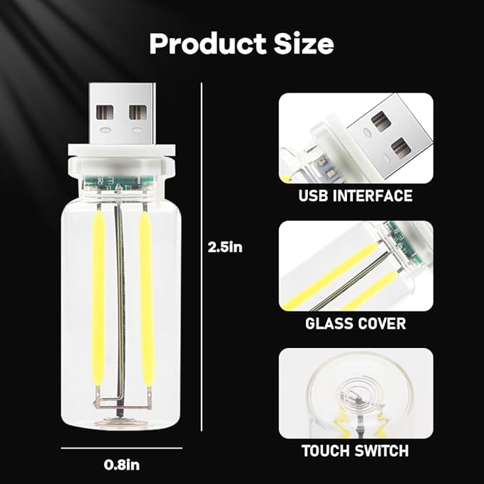 2Pcs Car USB Night Light, Touch Adjustment LED Ambient Lighting Plug in USB Automotive Night Lamps, Mini LED Bulb for Car, Camping, Holiday, Decoration, Bedroom, Party(White)