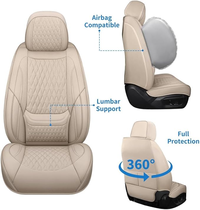 Front Seat Car Seat Covers Custom Fit for Chevrolet/Chevy Trailblazer 2021-2026 - Premium Faux Leather with Lumbar Support | Breathable, Waterproof, Anti-Slip, Durable (Beige,Front Seat)