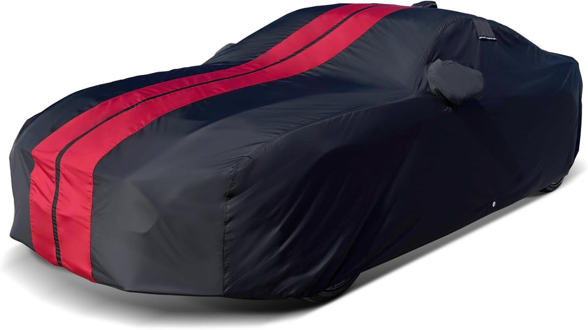 iCarCover Custom Car Cover for Chevy Sedan Delivery (1946-1960) Waterproof All-Weather Rain Snow UV Sun Protector Full Exterior Indoor Outdoor Car Cover (Stripe - Black/Red)