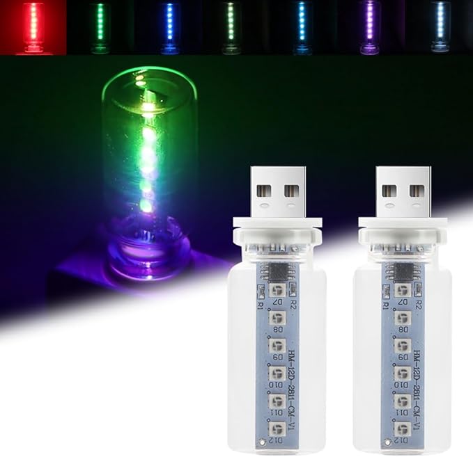 14 in 1 Modes Car USB Night Light, 7 Colors Touch Adjustment LED Interior Night Lighting Plug in USB Mini Ambient Lamps for Car, Camping, Holiday Decoration, Bedroom, Party(2Pcs)