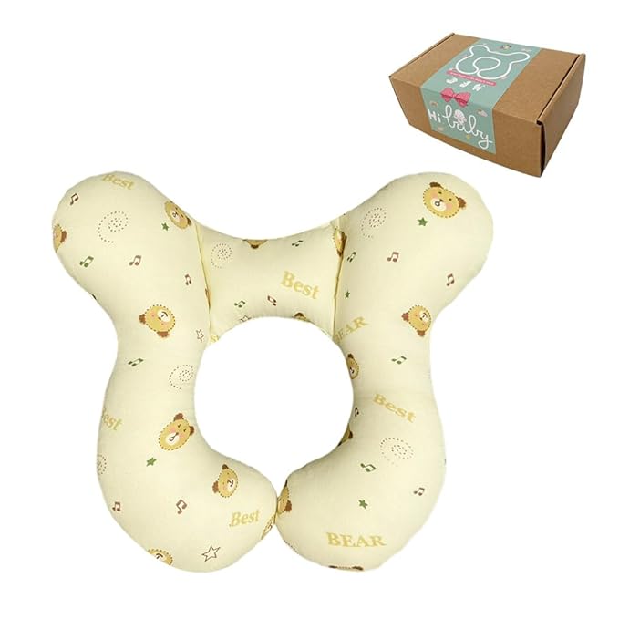 Baby Head Rest Pillow for Stroller Cartoon Neck Chin Support Pillows for Infants Toddler Neck Protection Cushion for Travelling, Music Bear