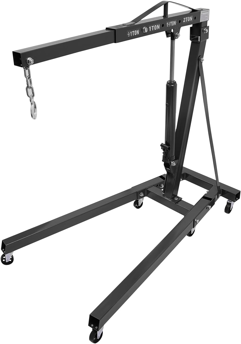 LOYALHEARTDY 1 Ton Hydraulic Engine Hoist, Folding Engine Lift with 6 Wheels, Heavy Duty Steel Shop Engine Crane, Cherry Picker Engine Hoist for Garage, Workshop, 2200 LBS (Black, 1 Ton)