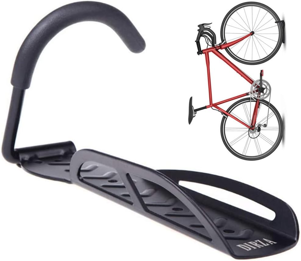 Dirza Bike Rack Garage Wall Mount Bike Hanger Storage System Vertical Bike Hook for Indoor Shed - Easily Hang/Detach - Heavy Duty Holds up to 65 lb with Screws Black