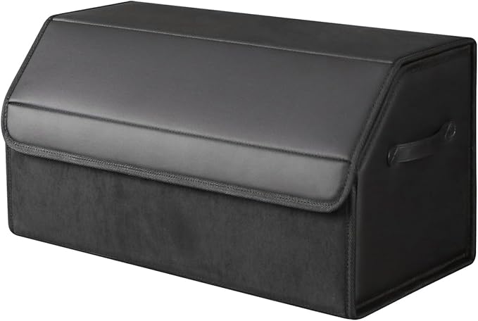 car organizers and storage for SUV,trunk organizer for sedan, leather foldable sleek box with lid,collapsible cargo bins, tool accessories containers,Collapsible Suede velvet (18 inch Covered)