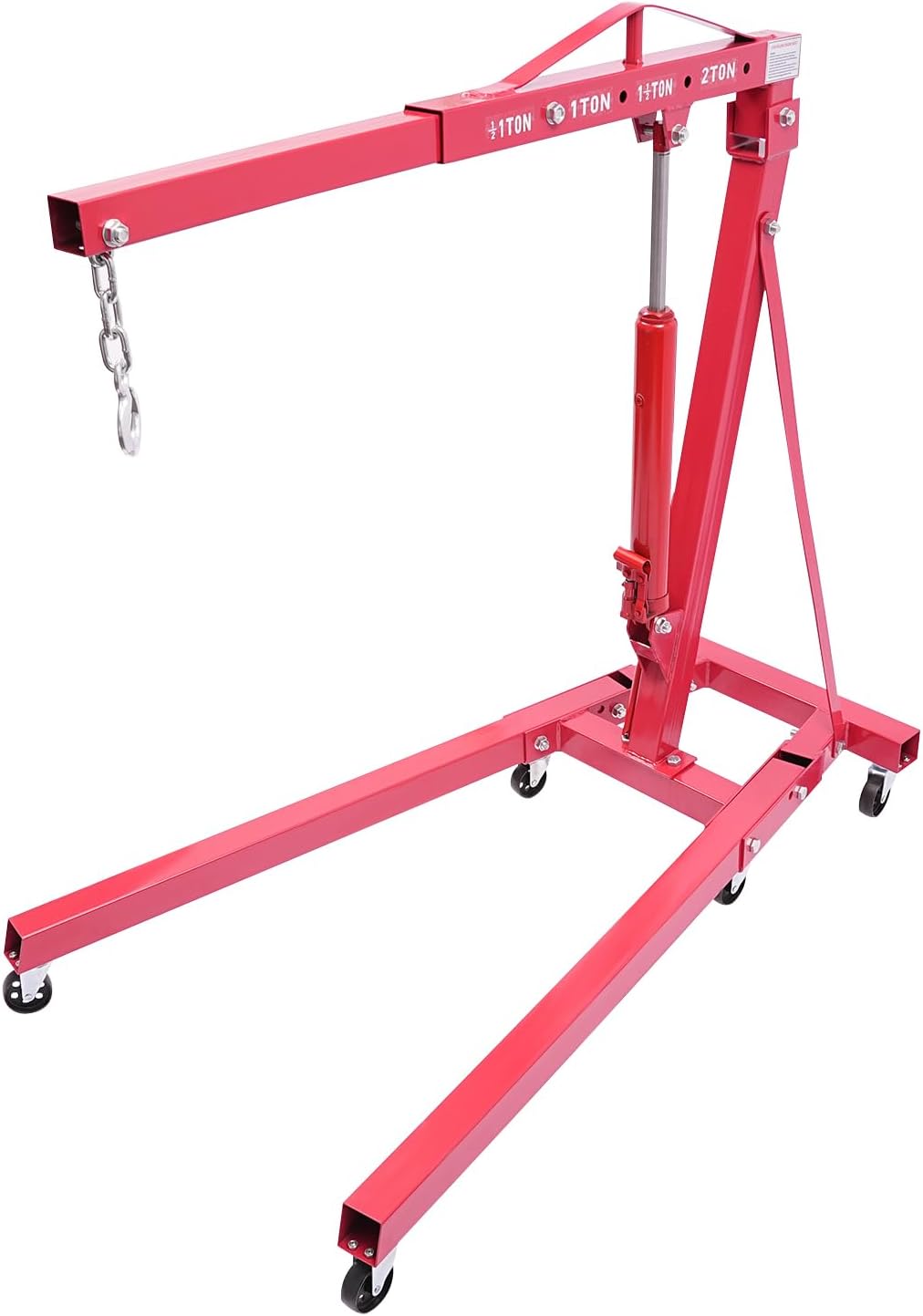 LOYALHEARTDY 1 Ton Hydraulic Engine Hoist, Folding Engine Lift with 6 Wheels, Heavy Duty Steel Shop Engine Crane, Cherry Picker Engine Hoist for Garage, Workshop, 2200 LBS (Red, 1 Ton)