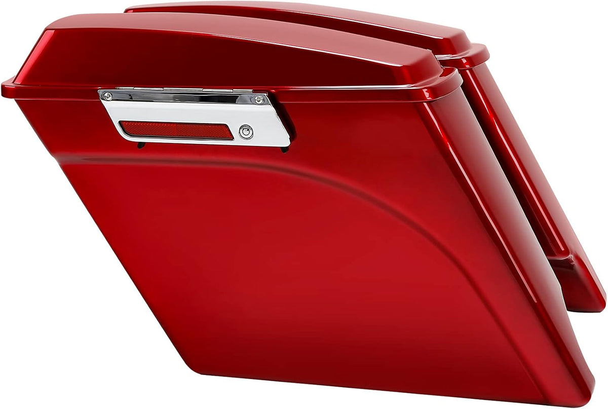 XFMT Motorcycle Stretched Saddlebags 5" Extended Hard Saddle Bags For Harley Touring Road King Street Glide Road Glide Electra Glide Ultra Classic 1993-2013, Red