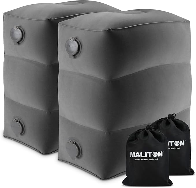 Maliton Inflatable Foot Rest Pillow for Air Travel, Toddler Airplane Travel Essentials, Car Seat Foot Rest for Kids, Adjustable Height Leg Rest Pillow for Airplane, Home, Office(Dark Grey, 2 Pack)