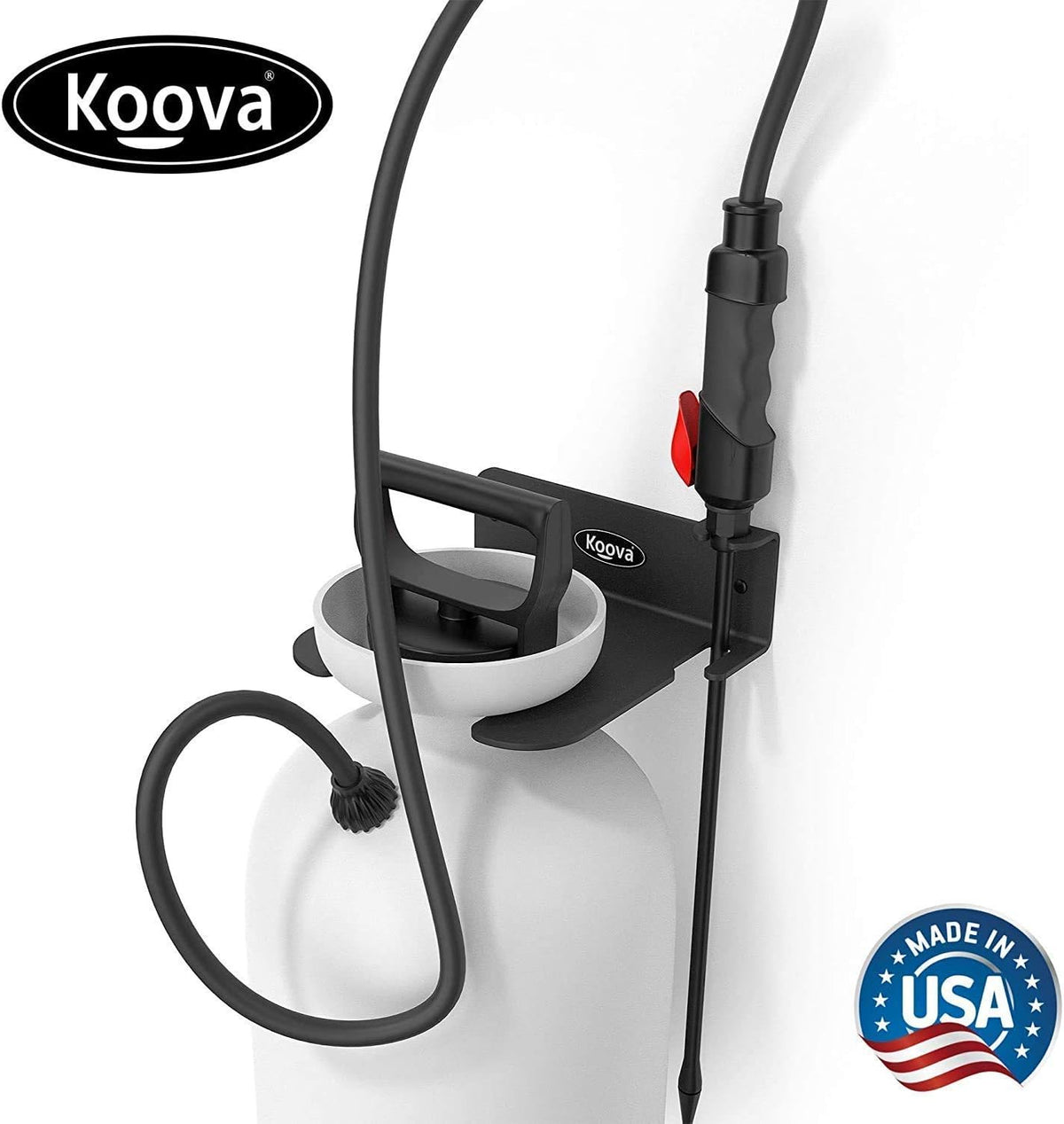 Koova Garden Pump Sprayer Holder | Wall Mounted Garden Tool Garage Organizer and Storage | FIts Round Bottles up to 2.5 Gallons | for Lawn, Plant, Water Sprayers