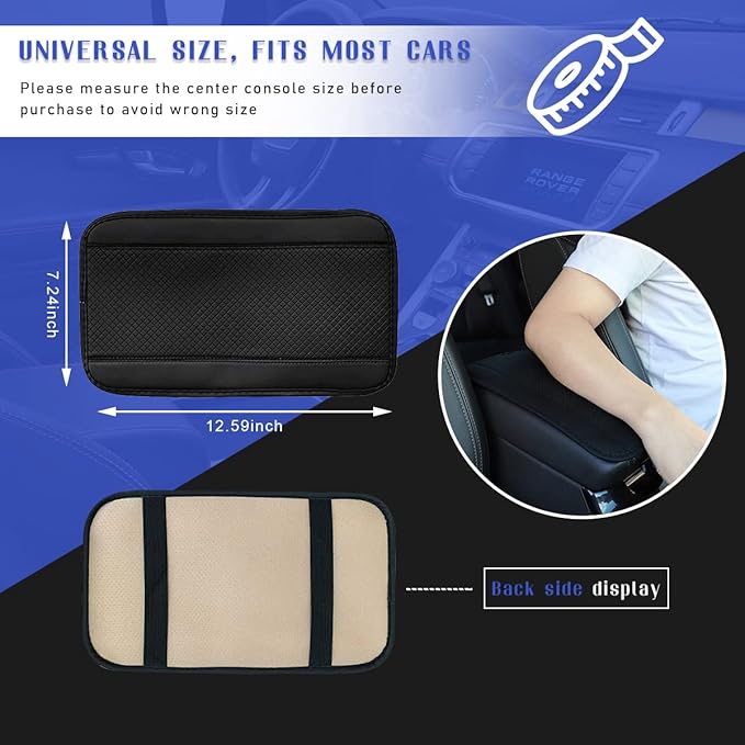 Ziciner Leather Car Center Console Armrest Pad, PU Waterproof Auto Seat Box Cover Protector, Hand Rest Cushion Protection Pad, Vehicles Interior Accessories Universal for Truck,SUV (Black A)