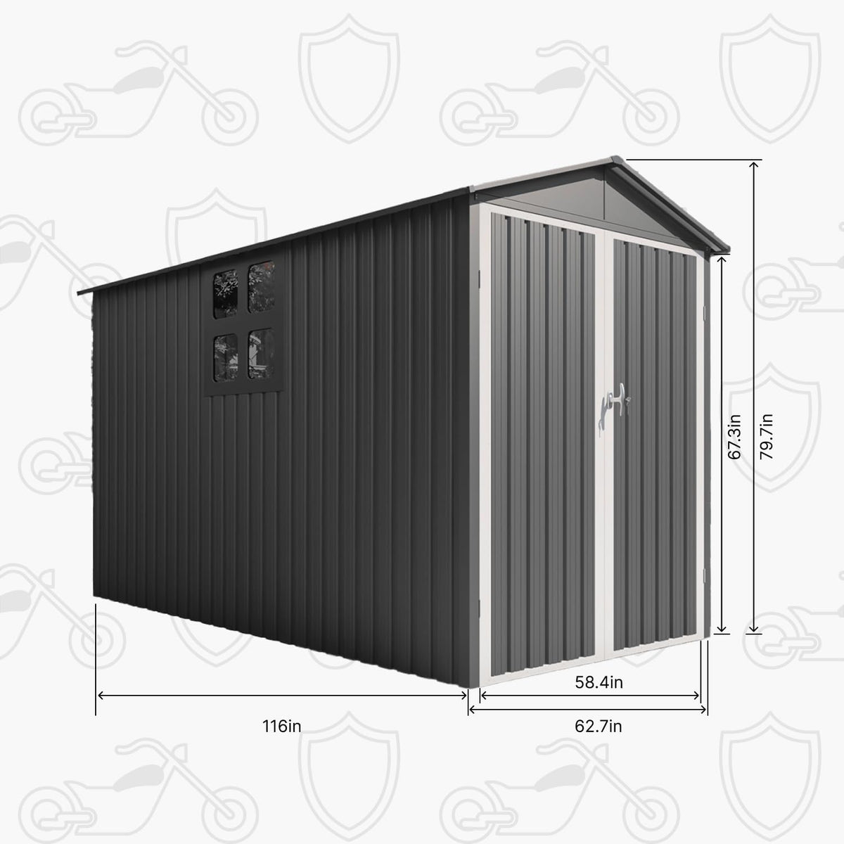 5’ x 10’ Motorcycle Storage Sheds, Metal Shelter & Garage with Windows and Lockable Door Handle, Heavy Duty Vehicle Shed for All Weather, Track System Included, Anthracite with White Trim