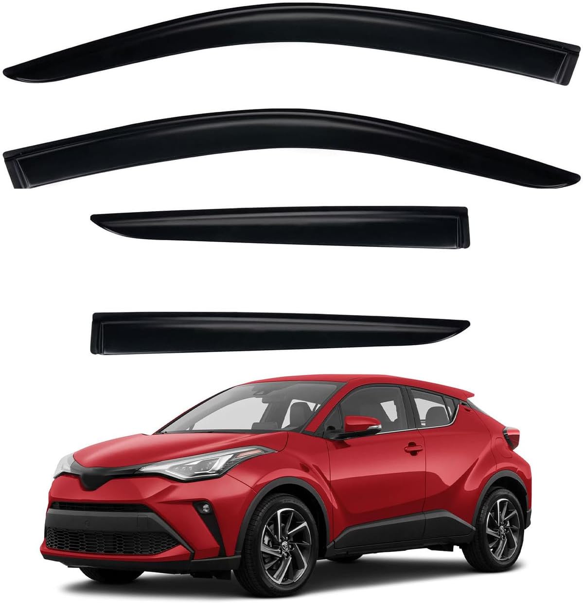 4pcs Front+Rear Smoke Tint Sun/Rain Guard Compatible with 2018 2019 2020 2021 2022 Toyota C-HR CHR Outside Mount Tape-On Vent Window Visors