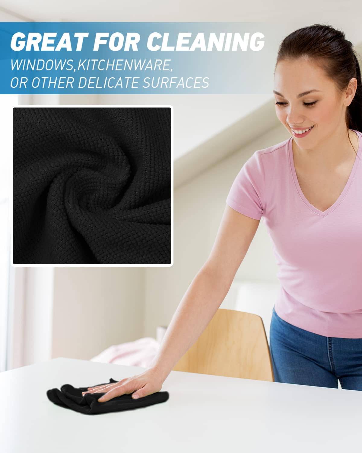 Microfiber Cleaning Cloth-50Pcs (13x13 inch) Ultra Soft Highly Absorbent Rags for Cleaning, Reusable and Lint Free Towels for Housekeeping-Machine Wash (Black)