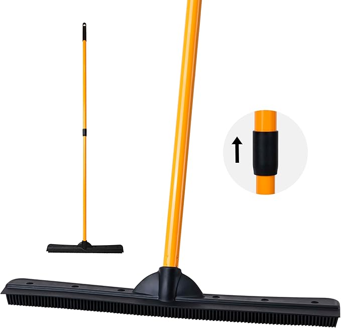 FURemover PRO Pet Hair Rubber Broom with Squeegee, 58” Telescopic Handle for Carpet, Tile and Hardwood