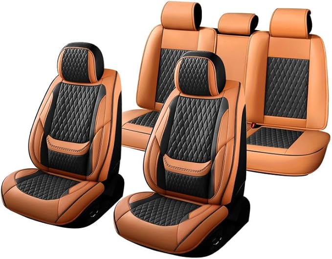 Car Seat Covers Full Set Custom Fit for Ford Fiesta 2011-2019 - Premium Faux Leather with Lumbar Support | Breathable, Waterproof, Anti-Slip, Durable (Black&Brown,Full Set)