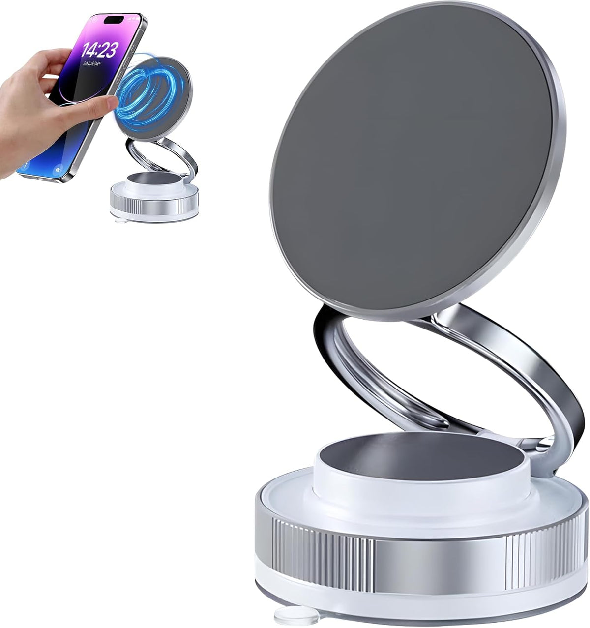 Vipbu Phone Mount, Vipbu Phone Holder, Car Phone Holder, 360° Adjustable Vacuum Magnetic Phones Holders, Foldable Car Mount, Universal Adjustable Stand for Phone Smartphones (White)