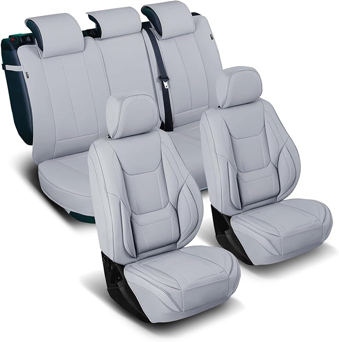 Coverland Custom Fit Car Seat Covers for Car Compatible with [2004-2008 Toyota Solara Coupe] Premium Leather Non-Slip Memory Foam Waterproof Interior Protector [Full Set Gray- Size Chart X65]
