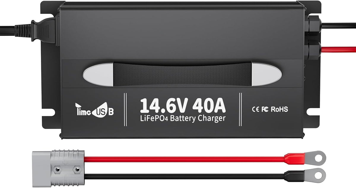 UltraFast 12V 40A LiFePO4 Battery Charger with Smart Activation, LED Indicator & Wire Lugs - Wall-Mountable Design