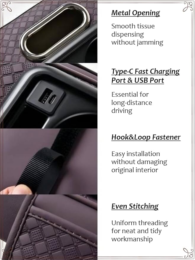 2026 Enhanced Car Center Console Armrest Cushion with USB& Type-C Charging, PU Leather Console Pad with Cup Holders, Storage& Tissue Outlet for Most Vehicles (Sloped Version, Orange)