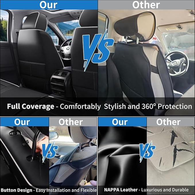 Car Seat Covers Full Set Custom Fit for Mercury Mountaineer 1997-2010-Luxury Leather with Lumbar Support, Breathable, Waterproof, Anti-Slip, Durable, Easy to Install (Black&White,Full Set)