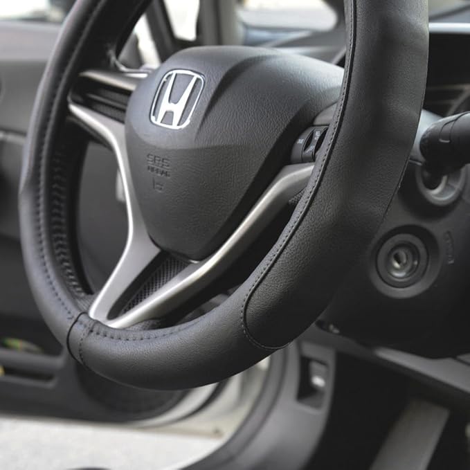 Motor Trend Ergonomic Grip Steering Wheel Cover/Protector for Small Size Steering Wheels in Cars, SUVs, Boats (13.5-14.5") (Grip Drive Pro Comfort Grip (Black/Black Stitching))