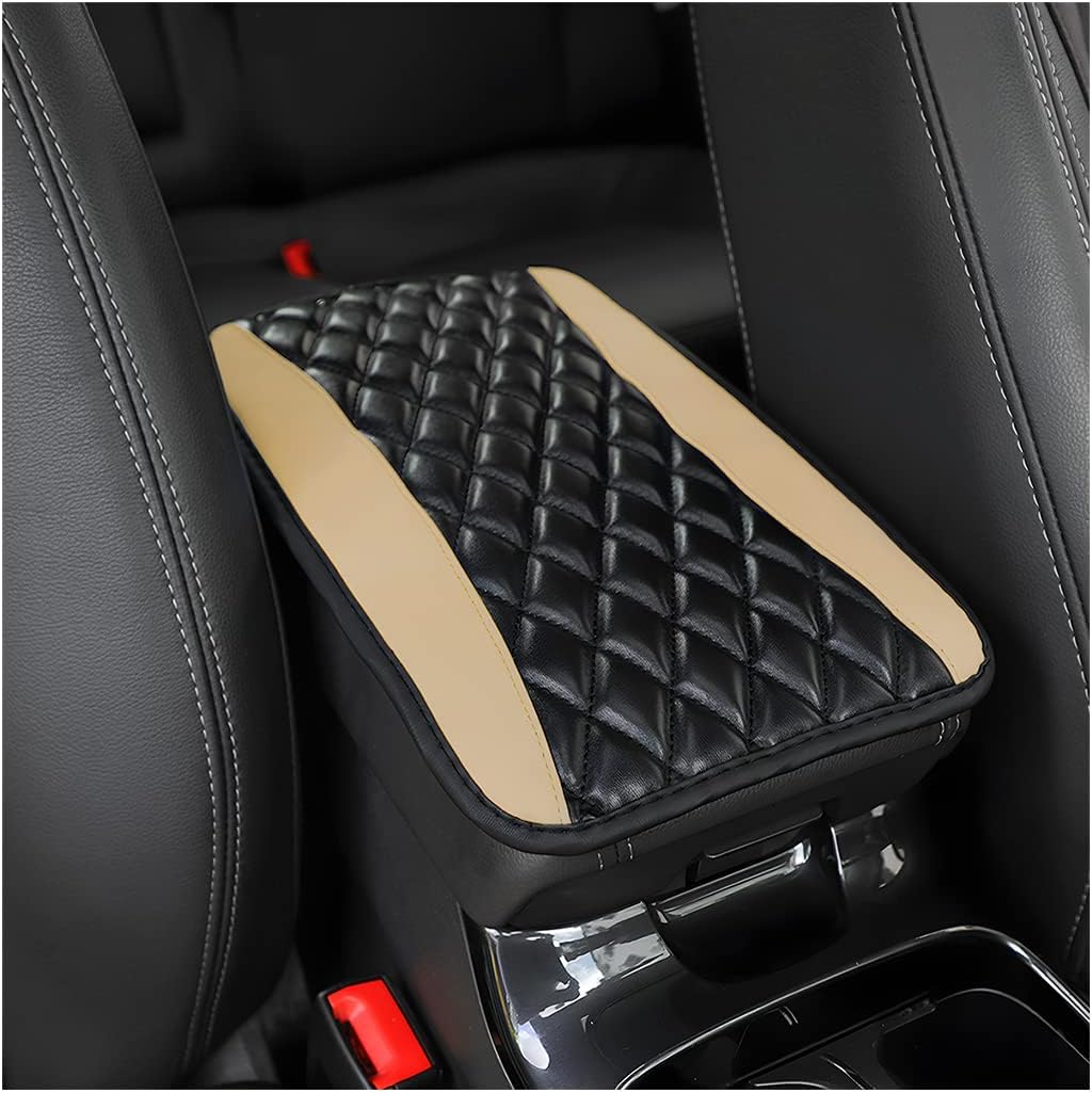 Car Center Console Cushion Pad, Universal Leather Waterproof Armrest Seat Box Cover Protector,Comfortable Car Decor Accessories Fit for Most Cars, Vehicles, SUVs (Beige)