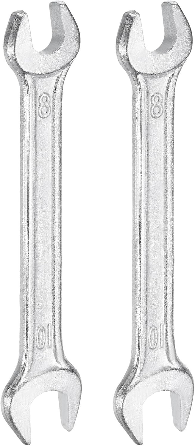 HARFINGTON 2pcs Double Open End Wrench 8mm x 10mm Metric 15 Degree Offset Angle Small Flat Head Wrench Galvanizing Open Ended Spanner for Automotive Repair Furniture Assembly