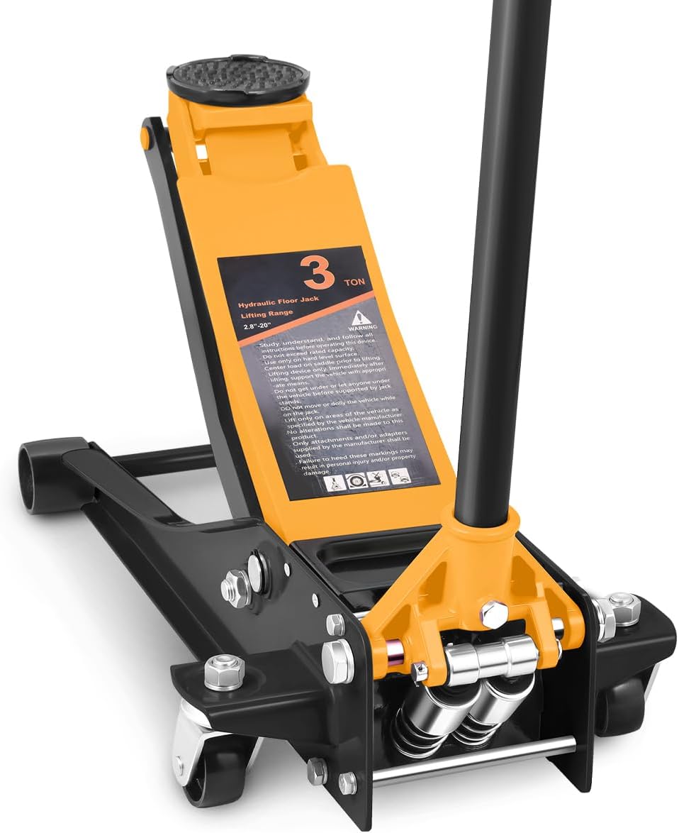 DNA MOTORING Low Profile Hydraulic Trolley Service/Floor Jack, 3 Ton (6000 lbs) Capacity Heavy Duty Hydraulic Car Jack, Lifting Range 3"-20", Orange, TOOLS-00475-OG