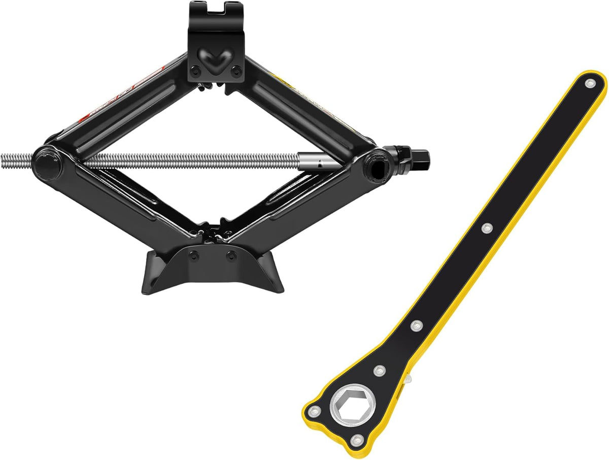 Car Jack Kit - Scissor Car Jack Max 2 Ton(4,409 lbs) Capacity Portable Emergency Tire Change Kit with Ratchet Lug Wrench - Saving Strength Design