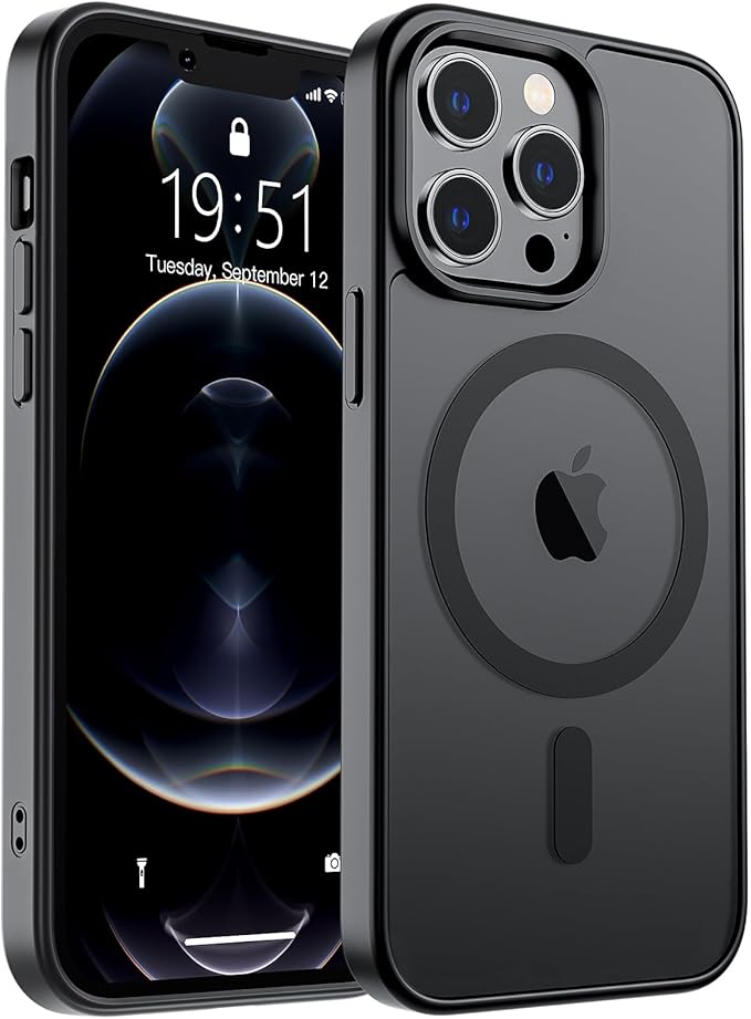 SUPFINE Magnetic for iPhone 12 Pro Max Case (Compatible with MagSafe) (Military Grade Drop Protection) Translucent Matte Shockproof Phone Case,Black