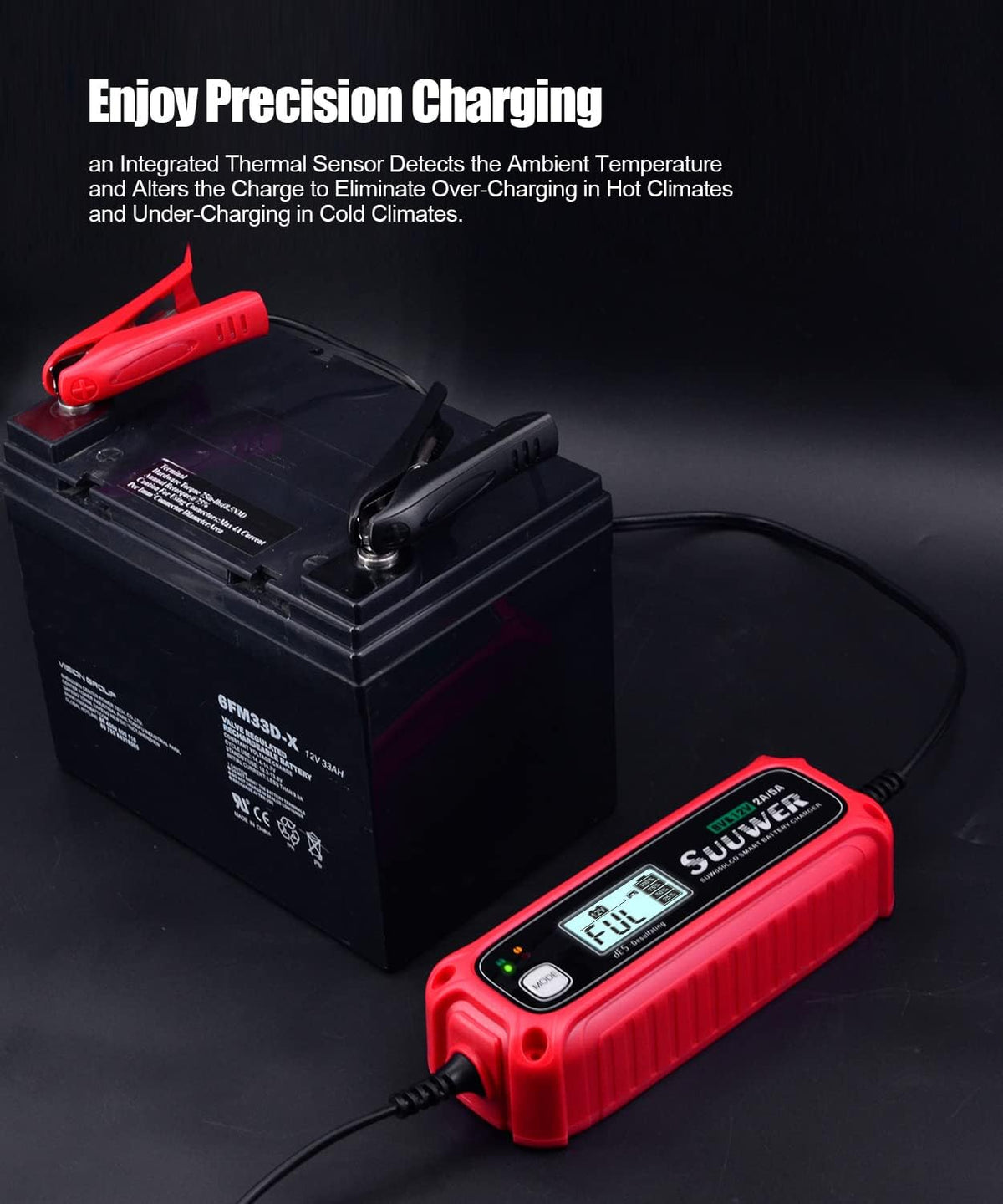 5-Amp High-Efficiency 6V&12V Smart Car Battery Charger, Battery Maintainer, Trickle Charger, Float Charger and Desulfator for Car, Motorcycle, ATV, Lithium (LiFePO4) and Deep Cycle Batteries