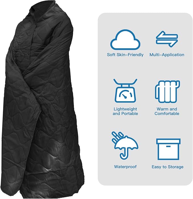 Military Poncho Liner 55”x 79” Camping Blanket Insulation Compact Waterproof for Travel Stadium Outdoor Camping