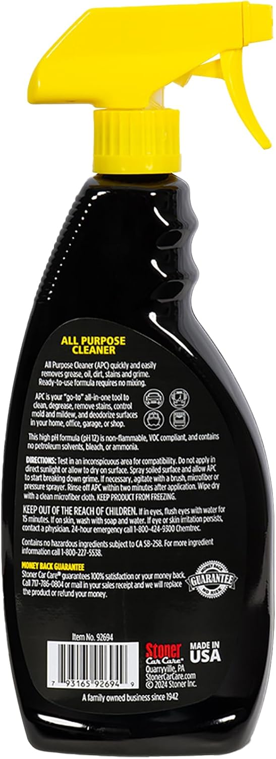 Stoner Car Care 92694-6PK All Purpose Cleaner Powerful Water-Based Cleaner and Degreaser, Easily Removes Dirt, Grease, Stains, and More, Multi-Purpose, Multi-Surface, Ready to Use, 22 Fl Oz, Pack of 6