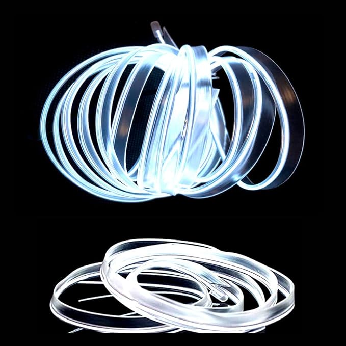 MaxLax White EL Wire Car Interior LED Kit - 16.4ft Flexible neon-Style Wire with 12V Fused Power Supply. Features 6mm Reinforced Edge for Easy auto Installation