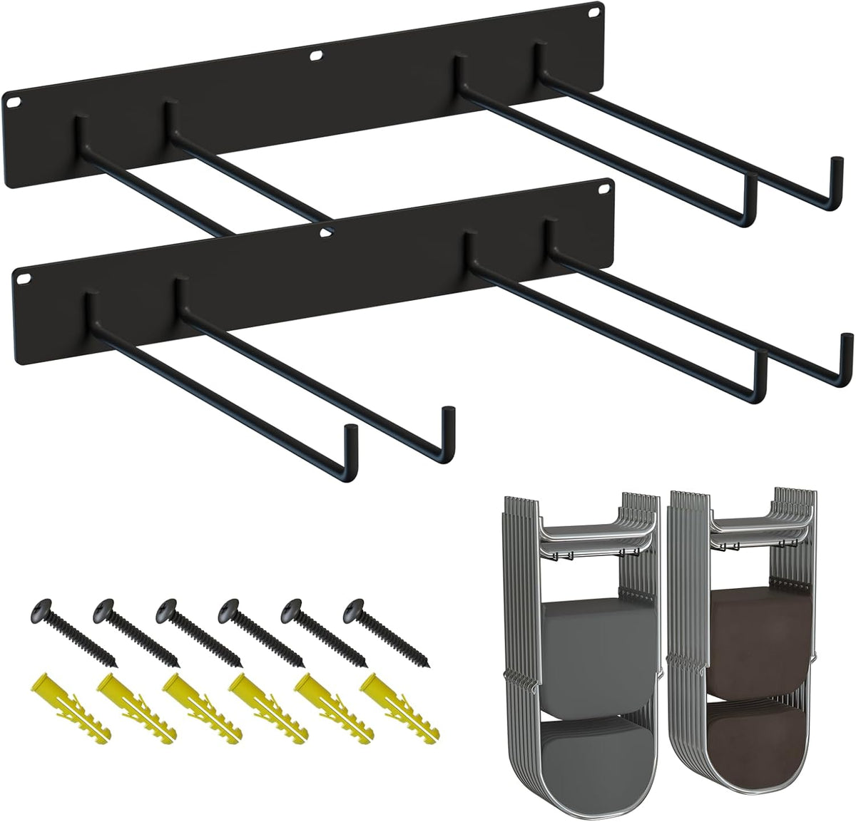 2-Pack Folding Chair Storage Rack – Heavy-Duty Wall Mount Hanger for Garage, Yard, Lawn Chairs – Solid Metal, Holds 240 lbs – Space-Saving Organizer for Camping & Beach Chairs